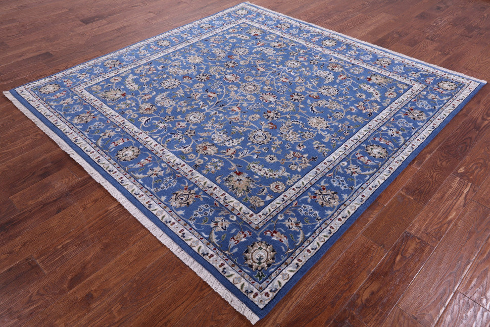 7' Square Handmade Persian Nain Wool & Silk Rug - Q15987