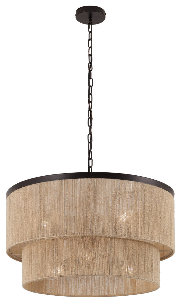 GetLedel 23.8" 6-Light Dimmable Handwoven Drum Chandelier, Oil Rubbed Bronze