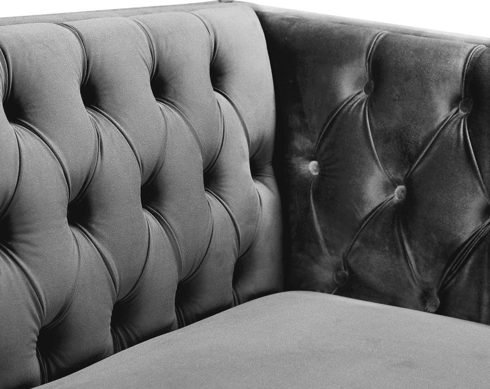 Michelle Fabric Upholstered Chair, Gold Iron Legs, Gray, Velvet, Chair