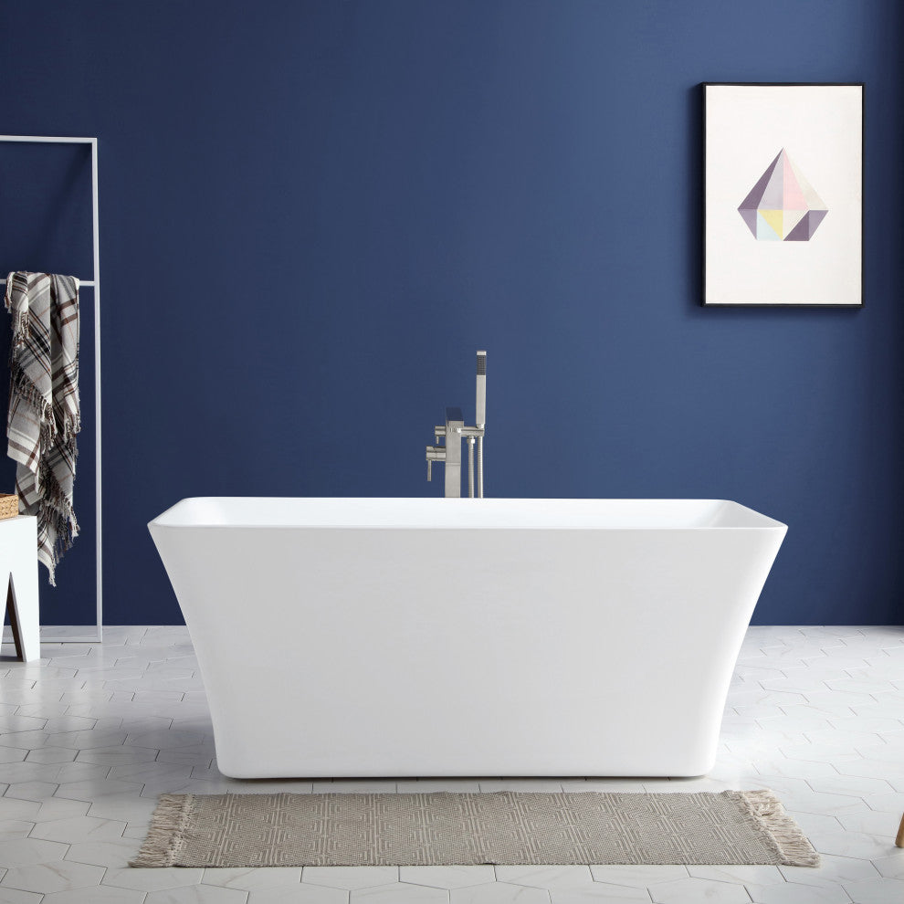 OVE Decors Draco 59" Seamless White Acrylic Freestanding Rectangular Bathtub