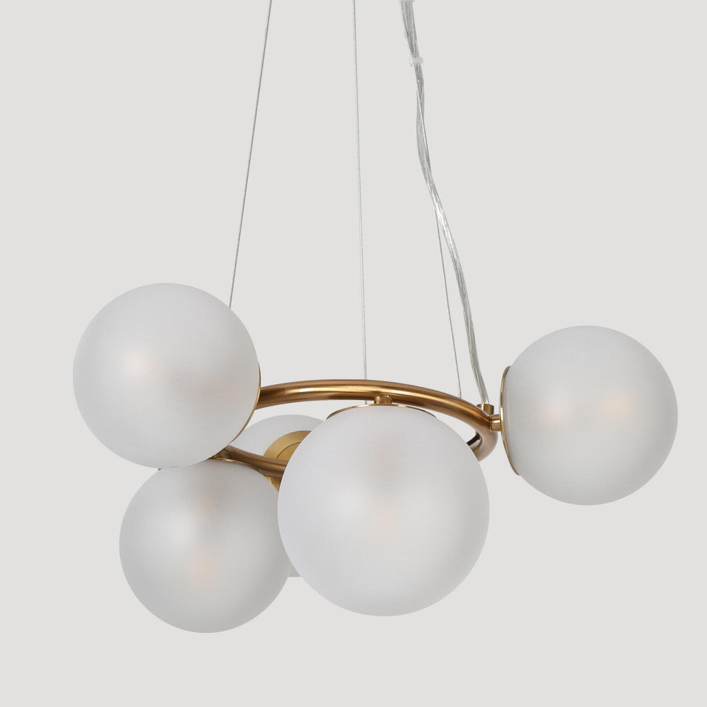 LNC 5-Light Polished Gold With Frosted Glass Globe Modern Chandelier
