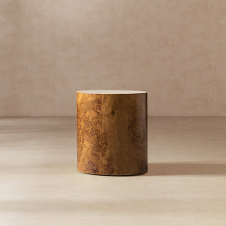 Nebula 20" Burl Wood Accent Oval Pillar Side Table, Medium Brown Walnut