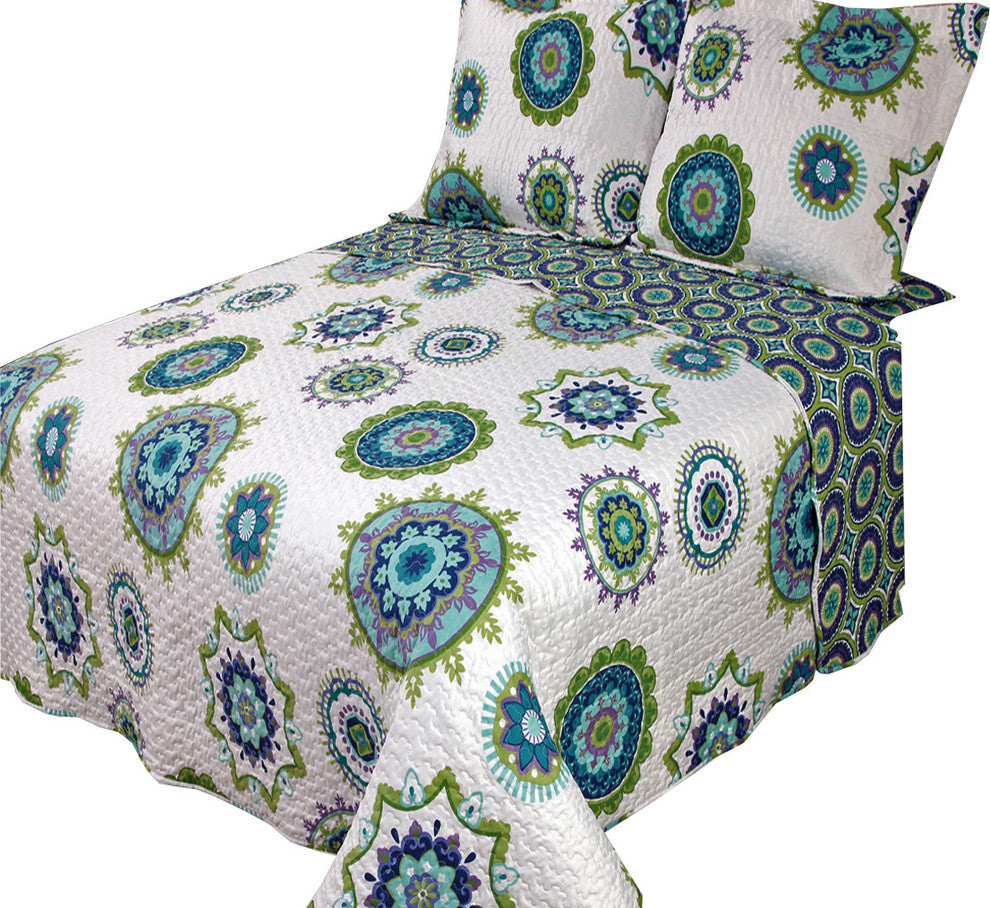 Julia Printed Oversized Coverlet Set, Cool, King/Cal King