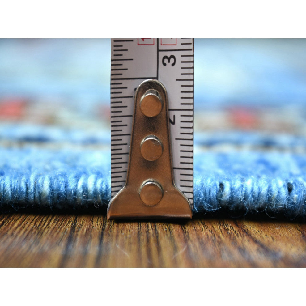 Blue Dense Weave Soft Wool Hand Knotted Afghan Ersari Wide Runner Rug, 4'6"x10'