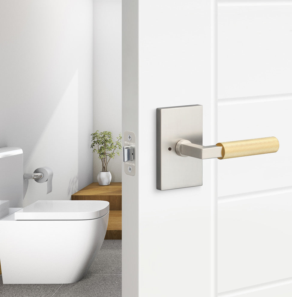 Levanto Privacy Rosette, Nickel, Knurled Grip in Satin Brass