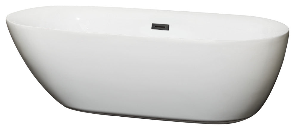Melissa 71" Freestanding White Bathtub, Matte Black Drain and Overflow Trim