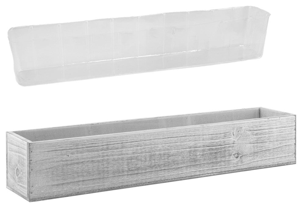 Natural Wood Rectangle Planter Box w/ Removable Plastic Liner 5"x22"x4" Set of 2, White