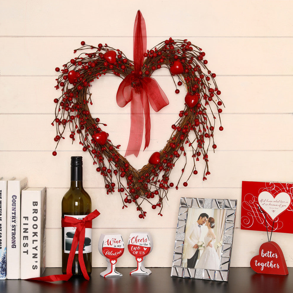 17"H Valentine's Berry Heart Wreath