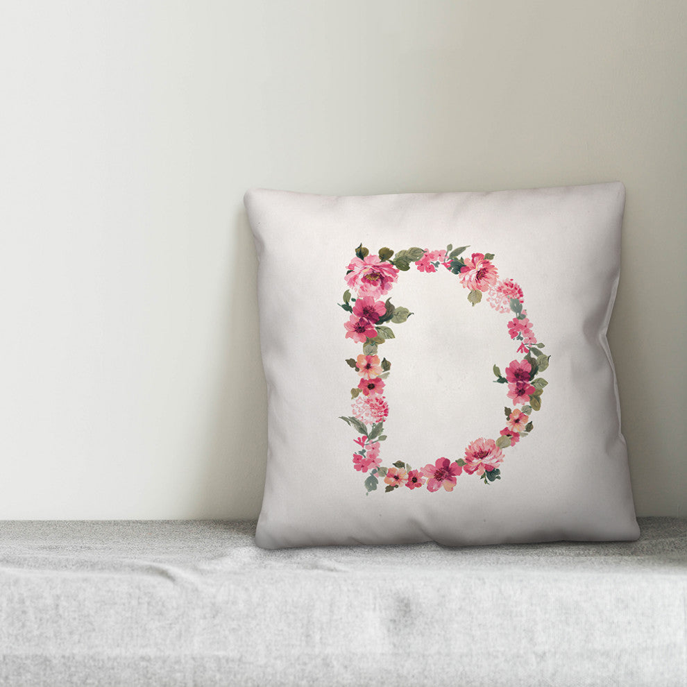 Floral Pattern Monogram D 18x18 Indoor/Outdoor Pillow