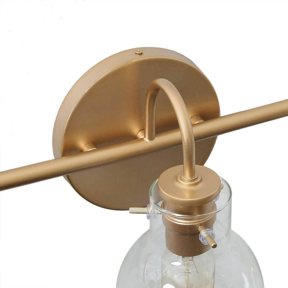 LNC 3-Light Matte Gold and Clear Glass Shade LED Modern Bathroom Vanity Light