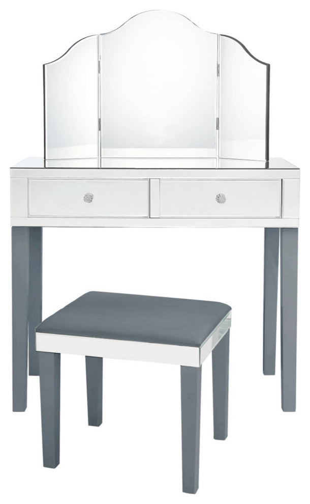 Venecia 3-Piece Vanity Set With Trifold Mirror, Gray