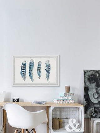 "Blue Striped Feathers II" Framed Painting Print, 30"x20"