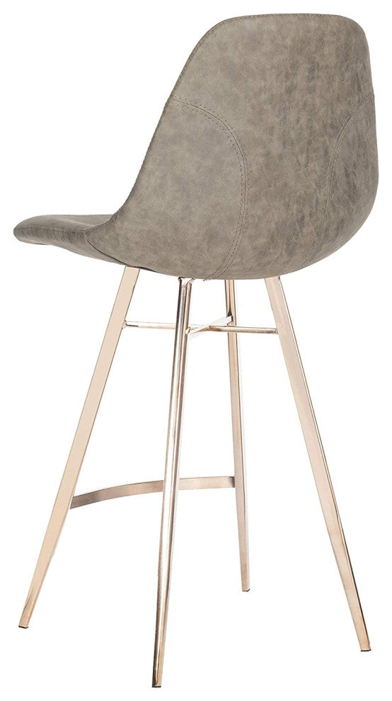 Mid Century Modern Counter Stool, Copper Finished Legs & Taupe Faux Leather Seat