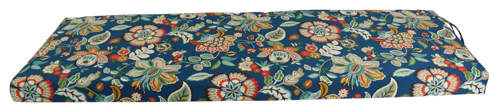 57"X19" Patterned Outdoor Spun Polyester Bench Cushion, Telfair Peacock