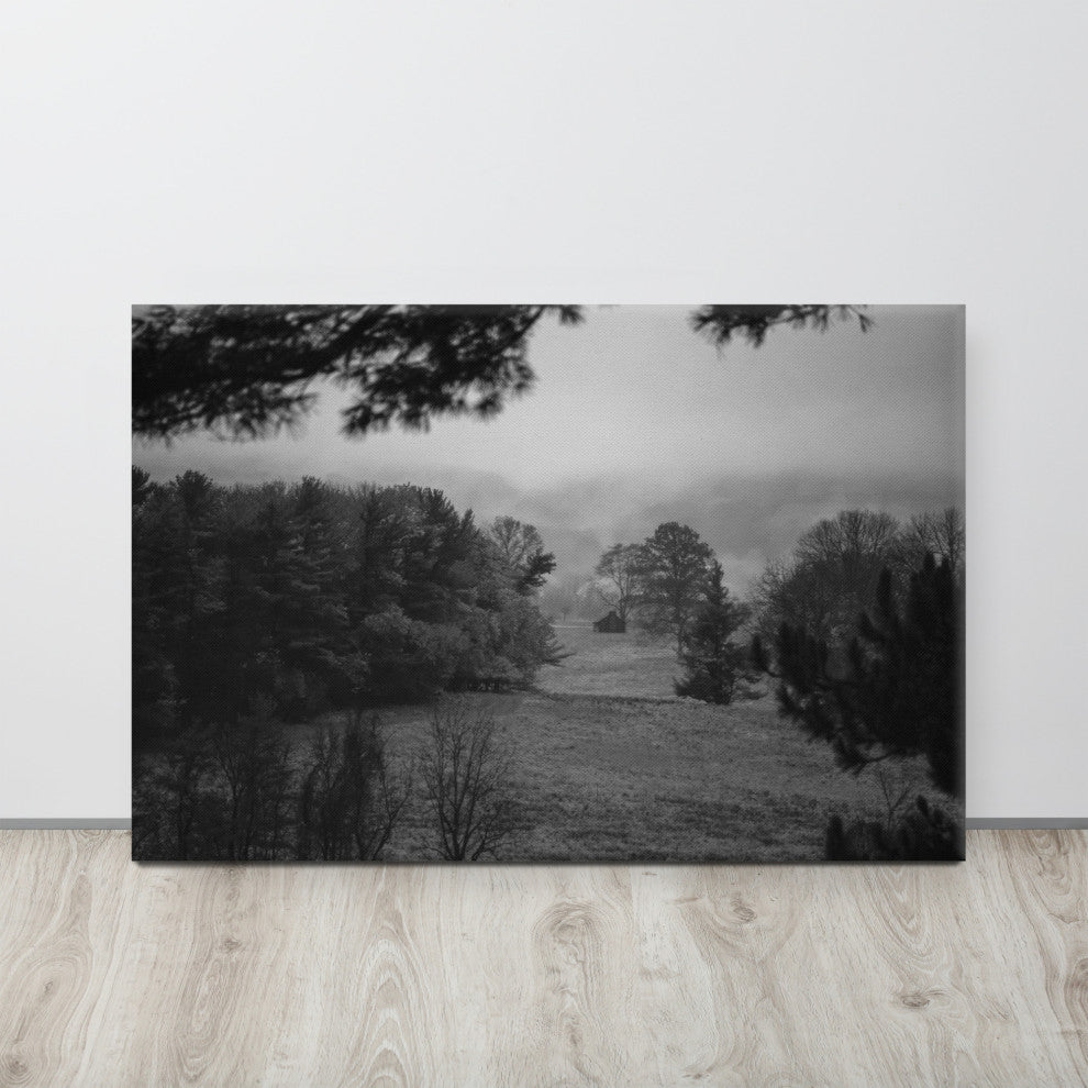 Mist of Valley Forge Black & White Landscape Canvas Wall Art Print, 24" X 36"