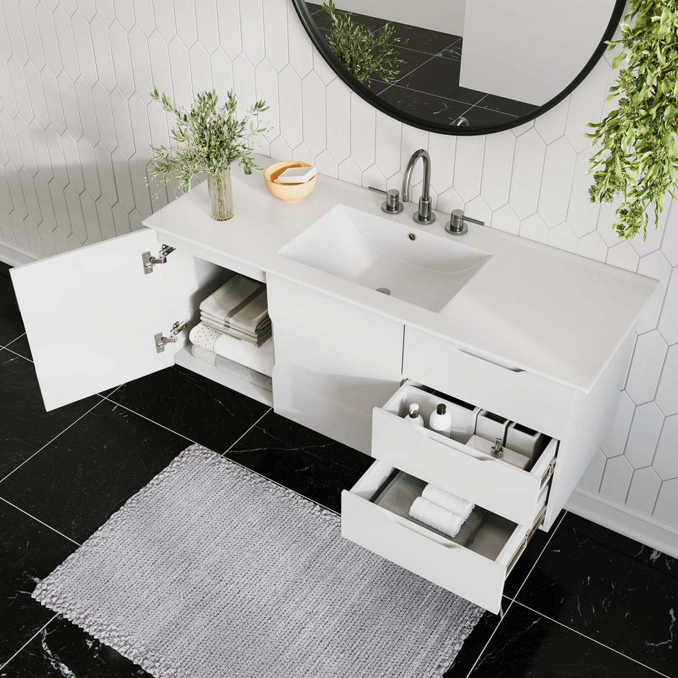 Vitality 48" Single Sink Bathroom Vanity, White White
