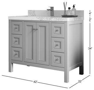 Nashville 42" Single Sink Bath Vanity, White 1.5" White Quartz