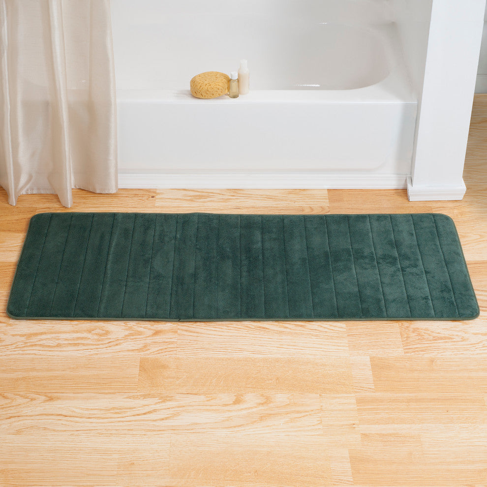 Memory Foam Extra Long Striped Bath Mat, Green