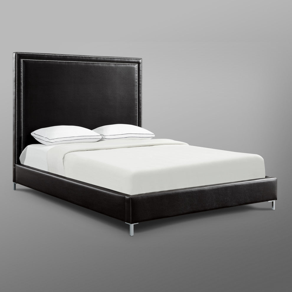 Giovanna Nailhead Trim Platform Bed, Black Leather Pu, King
