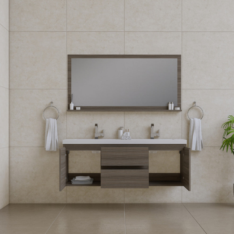 Paterno 60" Double Wall Mounted Bathroom Vanity, Gray