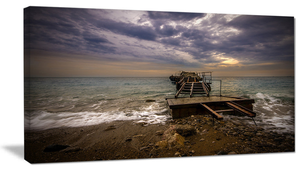 "Broken Wooden Pier For Boats" Sea Bridge Canvas Wall Artwork, 40"x20"