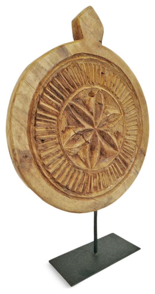 Consigned Vintage Wood Medallion on Stand 6