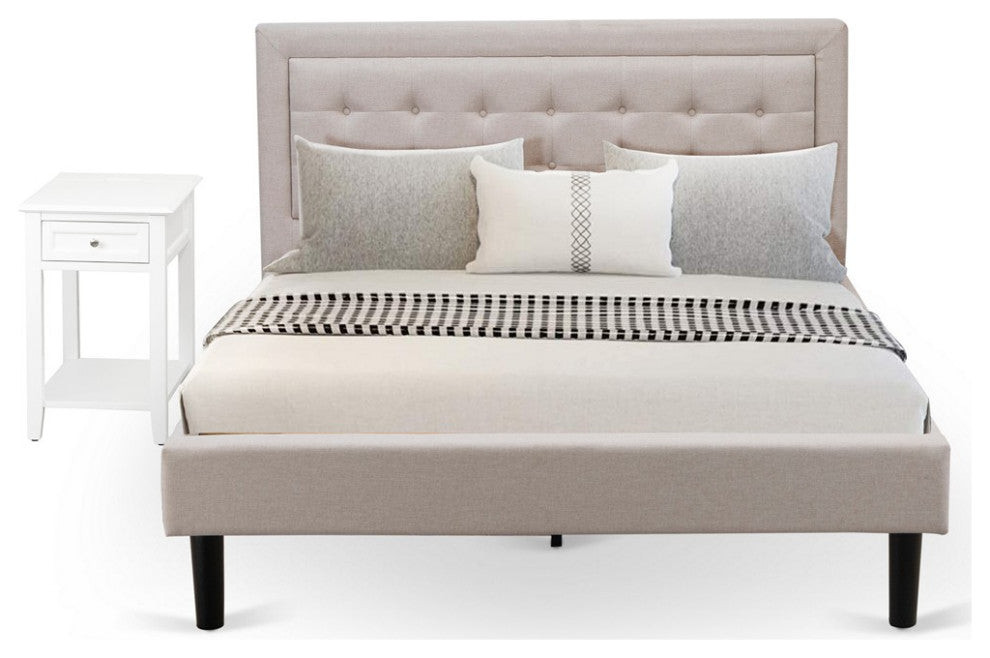 2Pc Fannin Queen Bed Set, 1 Bed, Bedroom Nightstand, Mist Beige