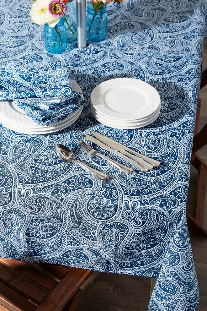Blue Paisley Print Outdoor Tablecloth With Zipper 60X120
