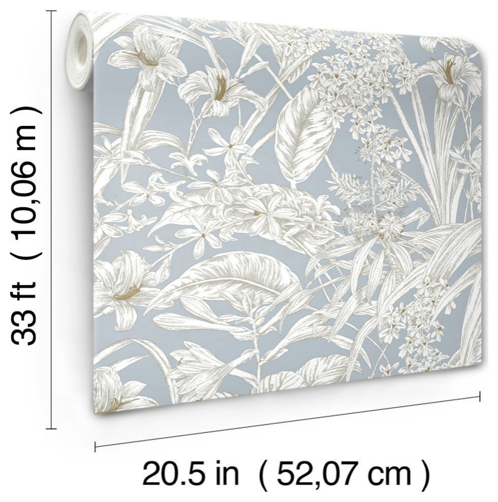 Orchid Conservatory Toile Blue and Taupe Wallpaper
