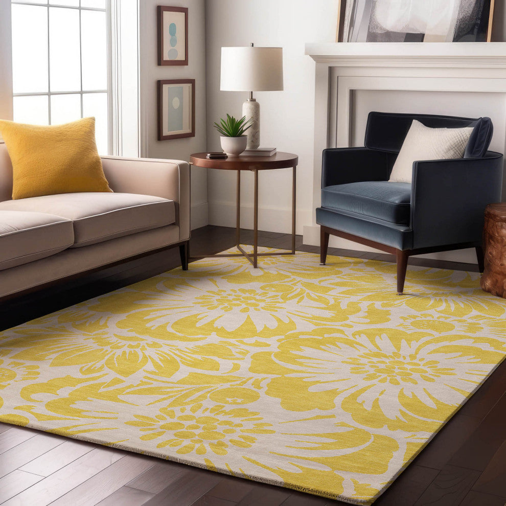Premium Machine Washable Mayfield AMF551 Yellow 3' x 5' Rug