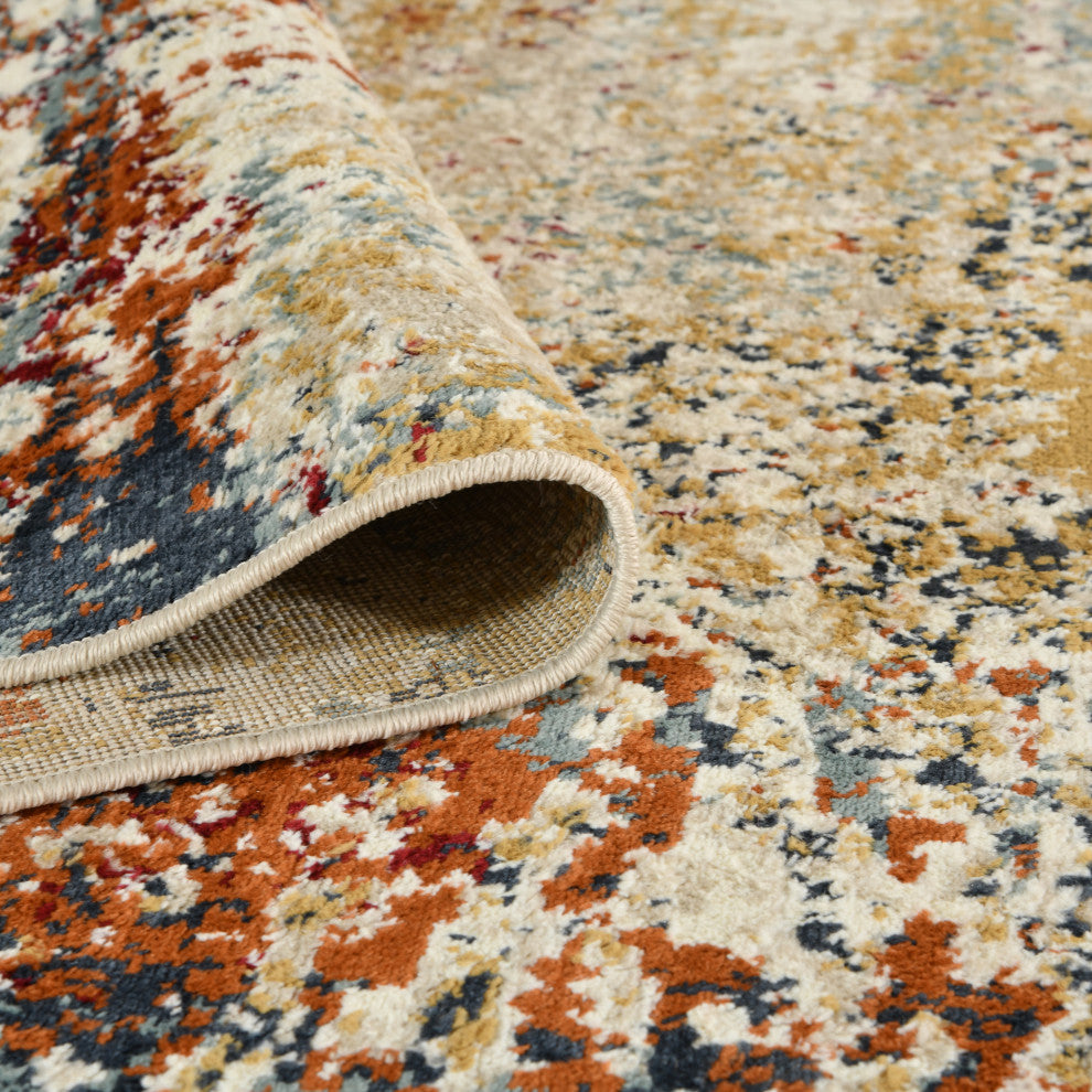Athinai Bastia Orange Abstract Area Rug, 7'9"x9'9"