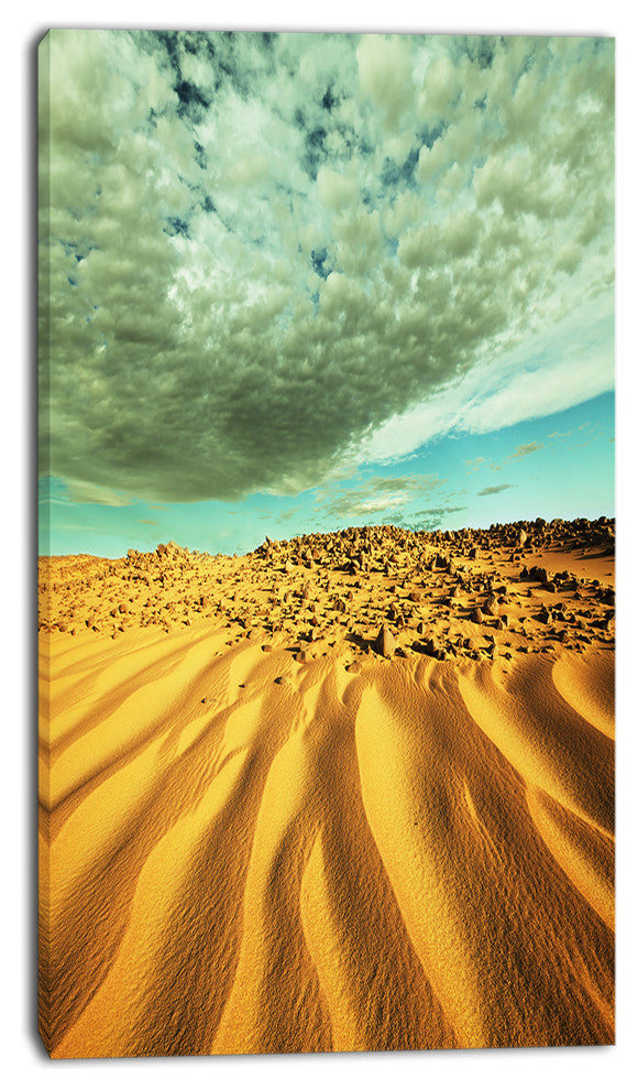 Dramatic Sky Above Sand Desert, Landscape Wall Art on Canvas, 16"x32"