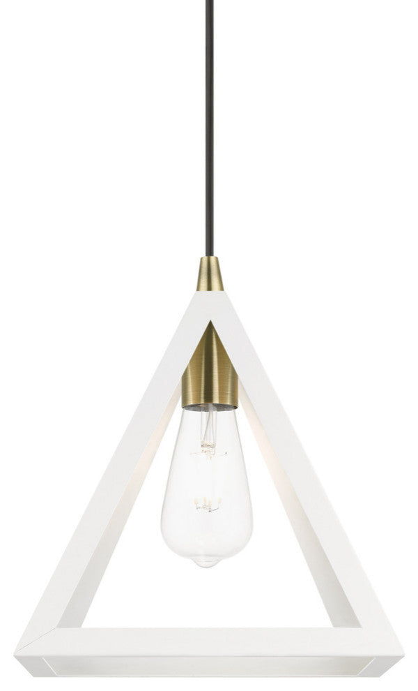 Pinnacle 1 Light Textured White With Antique Brass Accents Pendant