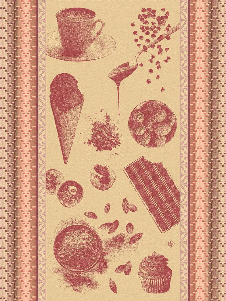 Chocolats Recettes Tea Towel, Red