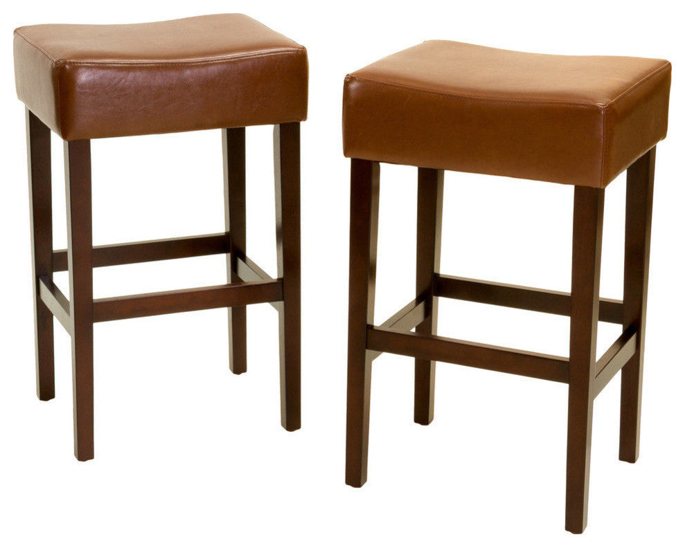 GDF Studio Duff Backless Leather Counter Stools, Set of 2, Hazelnut