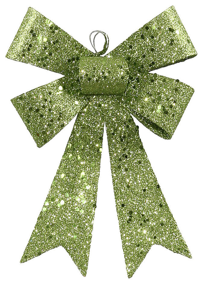 Sequin and Glitter Bow Christmas Ornament, Lime Green, 7"