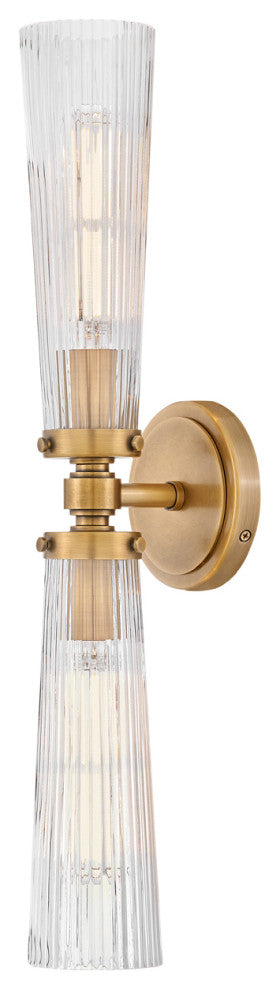 Hinkley Jude 24" Two Light Bath Vanity, Heritage Brass + Clear Fluted Glass