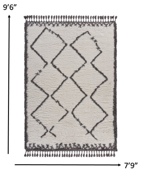 8" x 10" Cream and Gray Geometric Fringe Area Rug