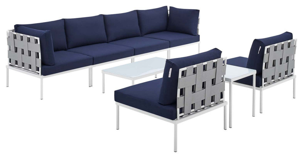 Harmony 8-Piece Sunbrella Outdoor Patio Aluminum Sectional Sofa Set, Gray Navy