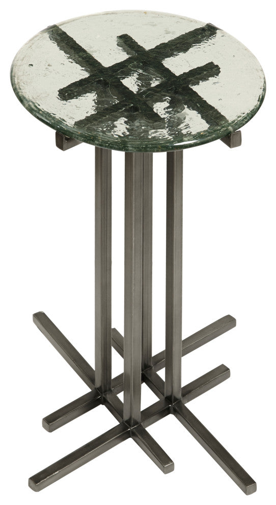 Glass Top Spot Table with Metal Base Pedestal