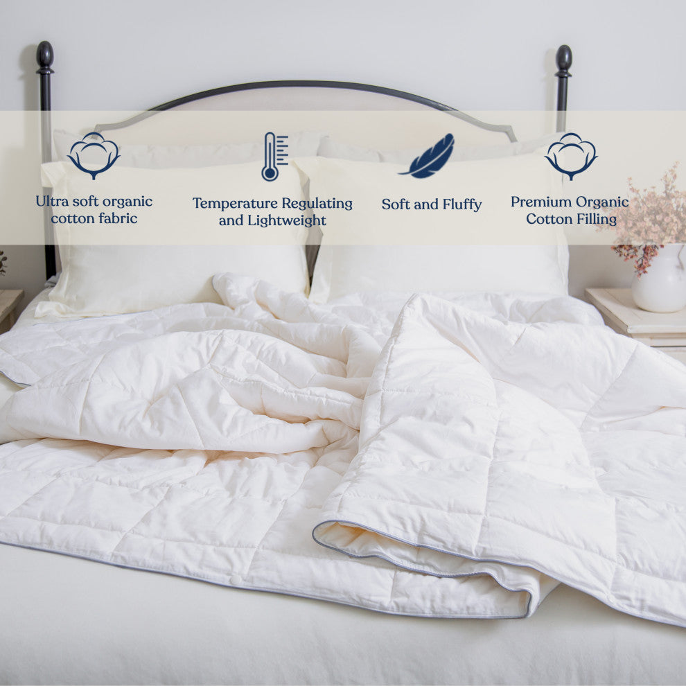 Delara GOTS Certified Lightweight Duvet Insert 300GSM Fill Weight 400TC, Twin, 68"x86"
