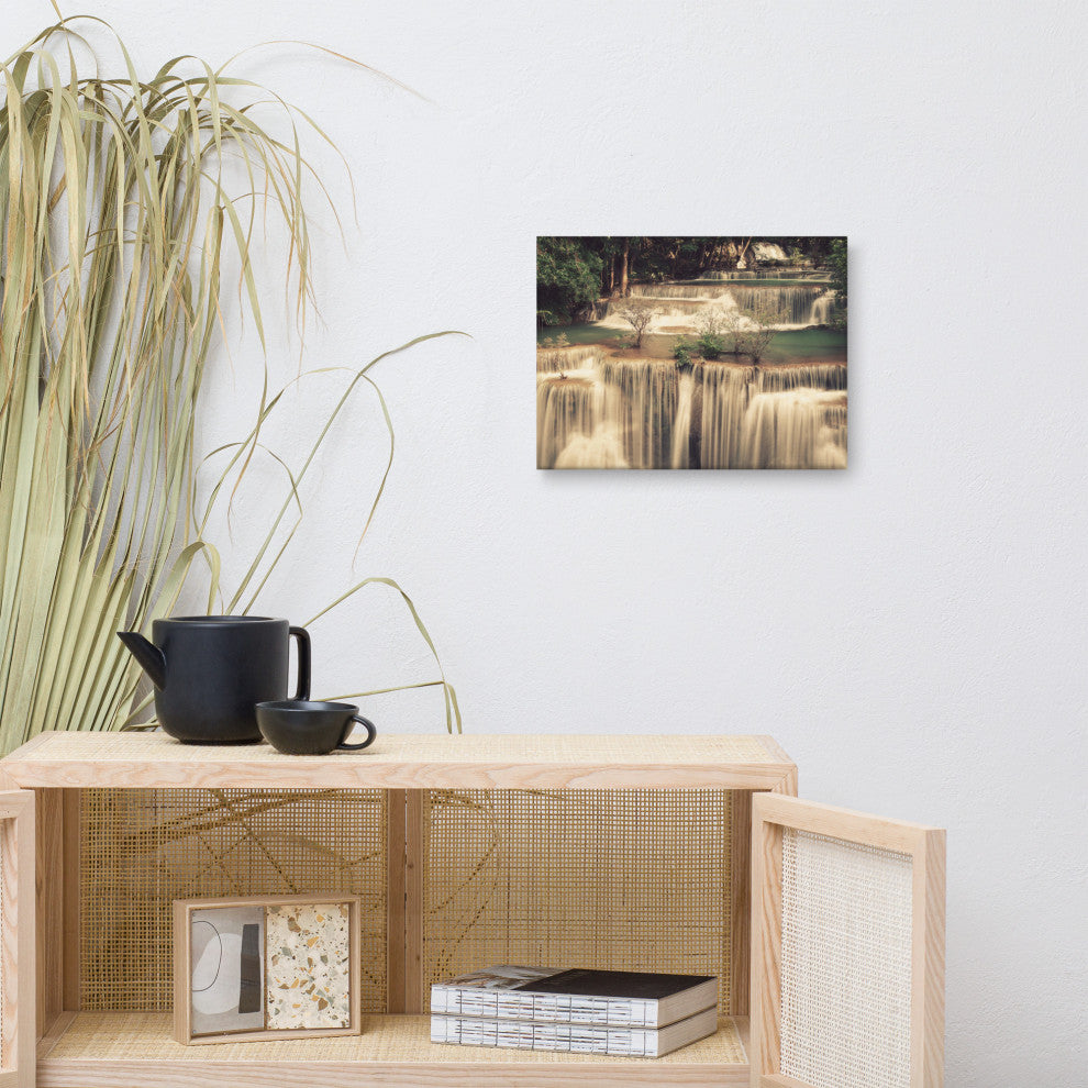 Misty Huay Mae Khamin Waterfall Thailand Landscape Photo Canvas Wall Art Prints, 12" X 16"