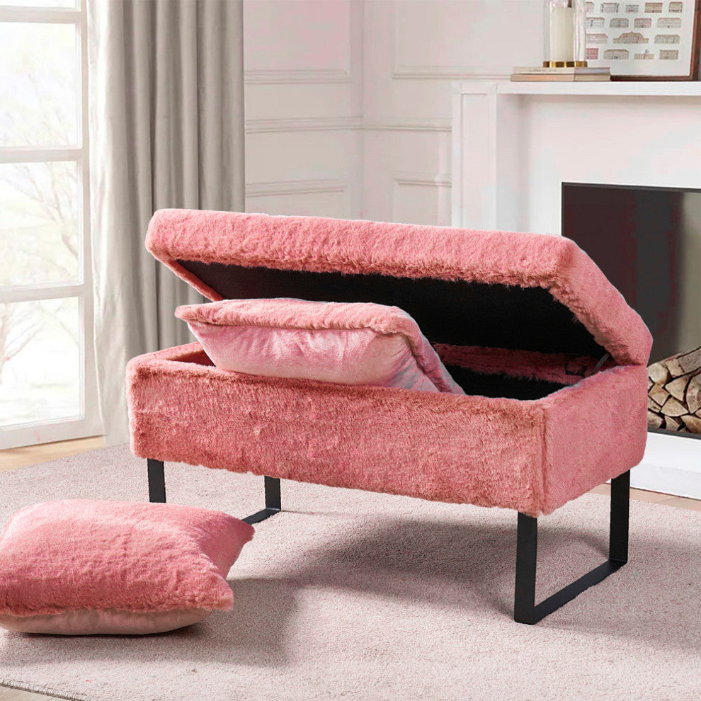 Heavy Faux Fur Storage Coral Spice Ottoman 18" x 36" x 10"