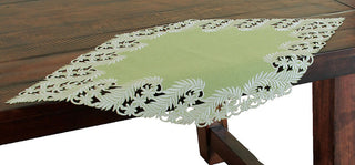 Laurel Embroidered Cutwork Spring Table Runner, 16"x34", Green