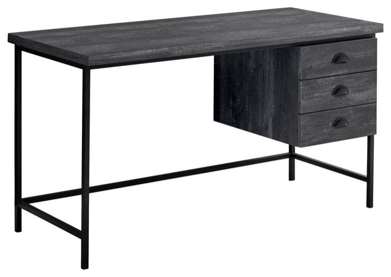 Modern Desk, Rectangular Top & 3 Storage Drawers With Cup Pulls, Reclaimed Black