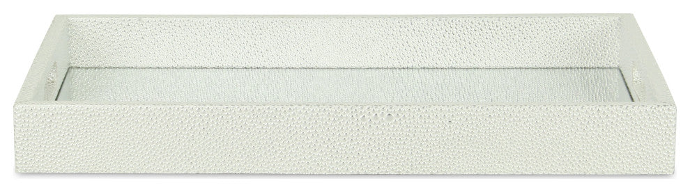 Labai Faux Shagreen, Mirrored Tray, White Silver