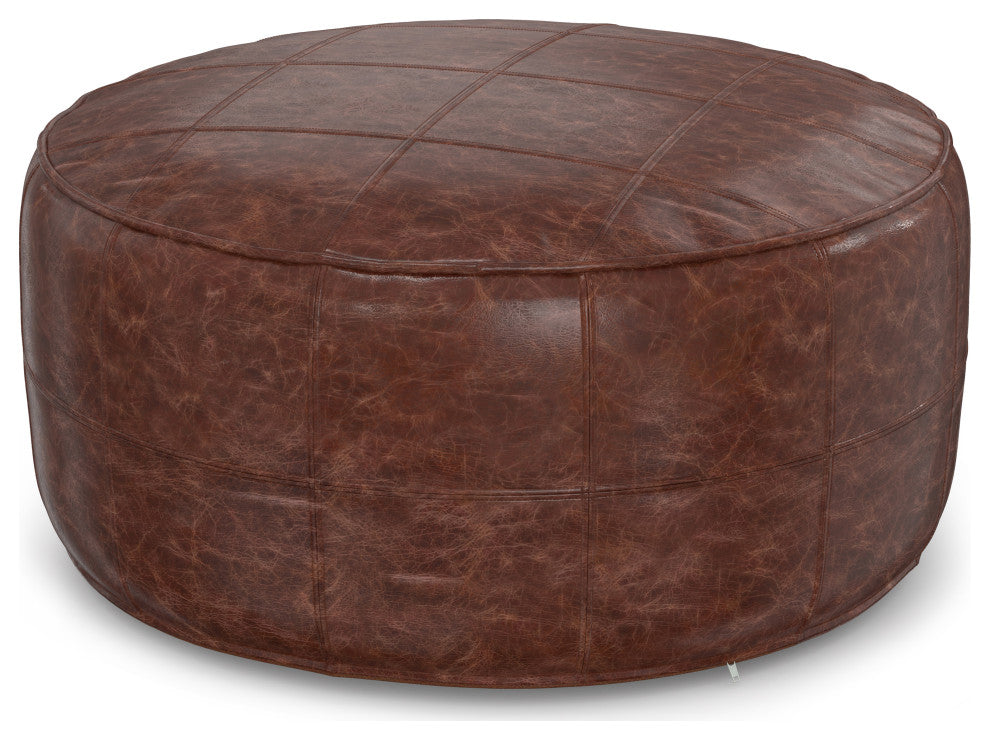 Connor Round Pouf, Distressed Brown