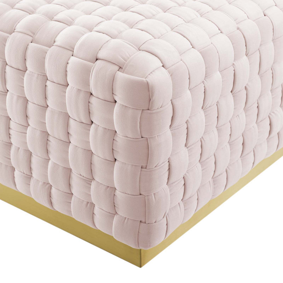 Accent Chair Ottoman, Square, Velvet, Pink, Modern, Living Lounge Hospitality