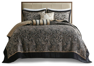 Madison Park Aubrey 5 Piece Reversible Jacquard Bedspread Set, Black