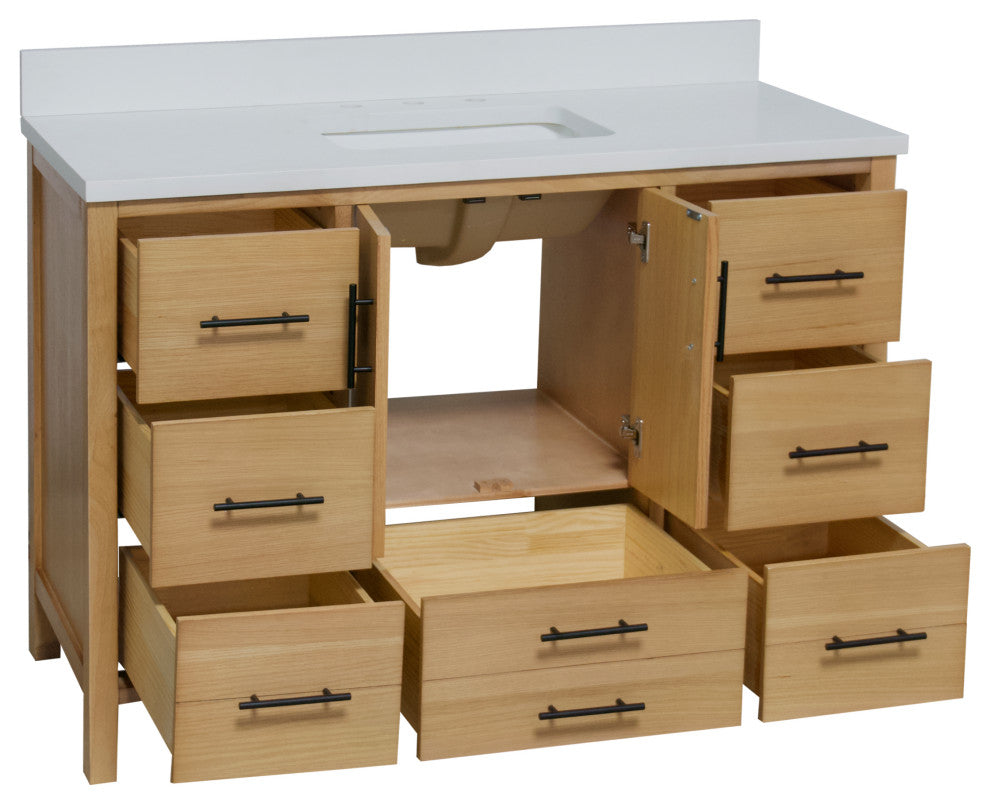California 48" Bathroom Vanity, Blonde, Matte White